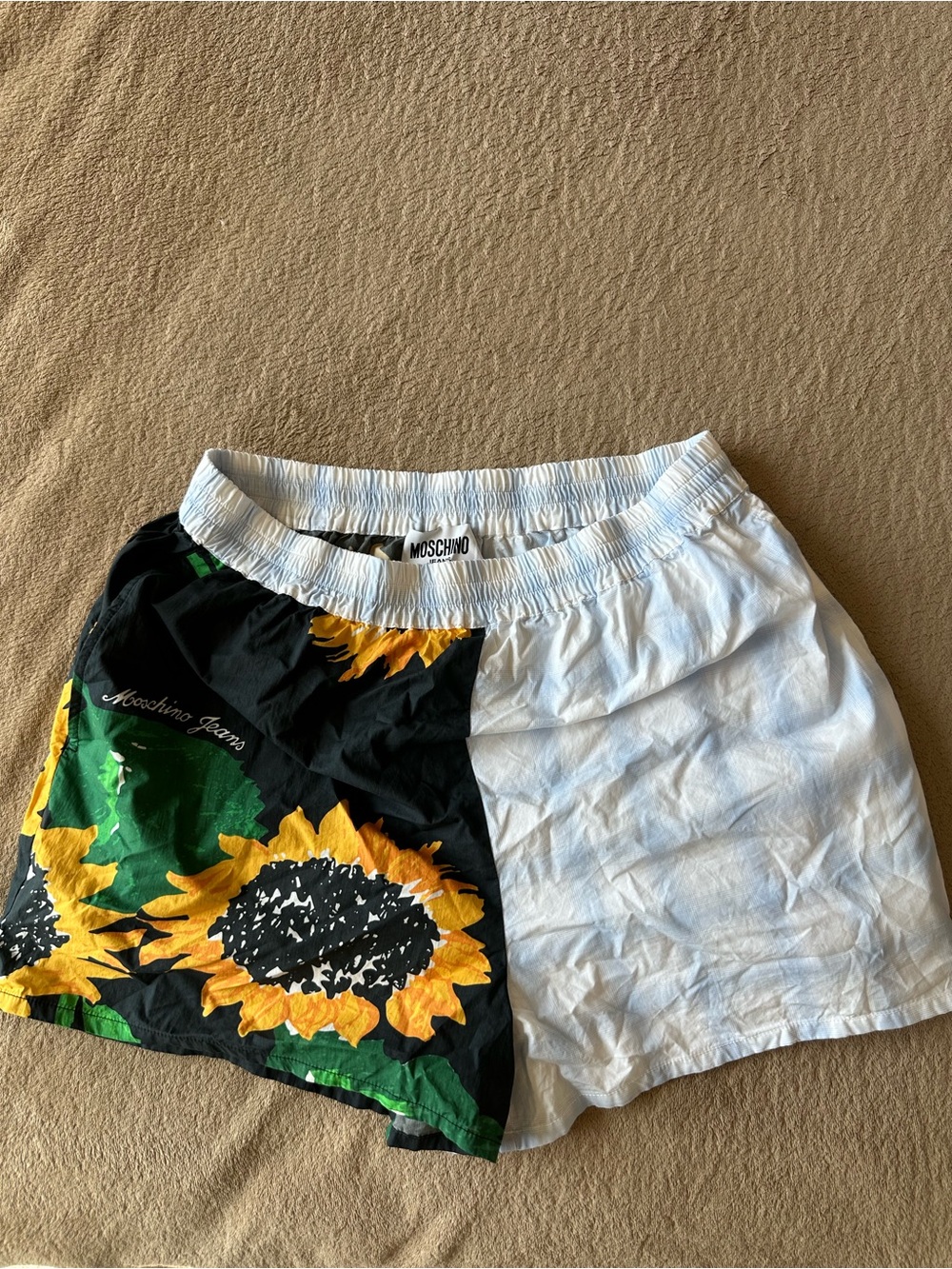 Moschino Split Sunflower Swim Shorts - White, Black, Yellow, Green